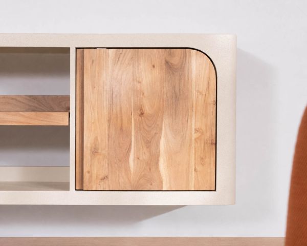 Meuble sous vasque 140 cm à suspendre "Miona" design organique aspect béton sablé