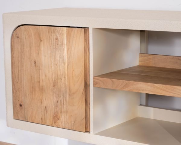 Meuble sous vasque 140 cm à suspendre "Miona" design organique aspect béton sablé