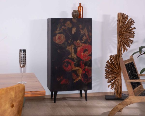 Cabinet de rangement bois massif motif floral Pop Vintage - 9152