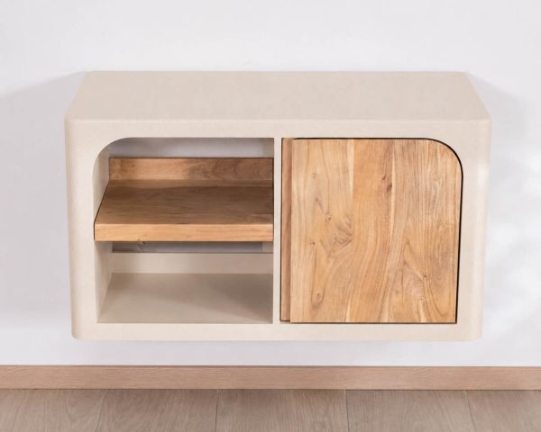 Meuble sous vasque 90 cm à suspendre "Miona" design organique aspect béton sablé