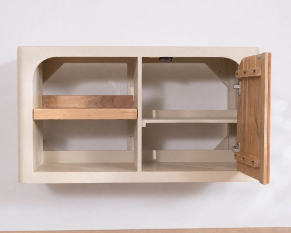 Meuble sous vasque 90 cm à suspendre "Miona" design organique aspect béton sablé
