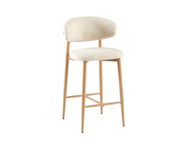 Lot de 2 chaises mi-hauteur style scandinave en tissu blanc cassé "Arpège" pieds métal aspect bois clair