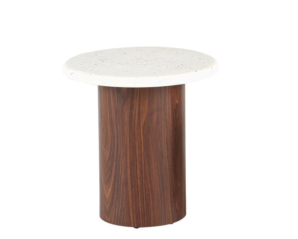 Duo de tables basses rondes aspect pierre "Galatée" piètements effet noyer