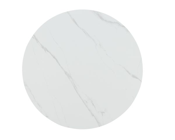 Table de repas ronde 120 cm plateau céramique blanc effet marbre "Oria" piètement aspect noyer