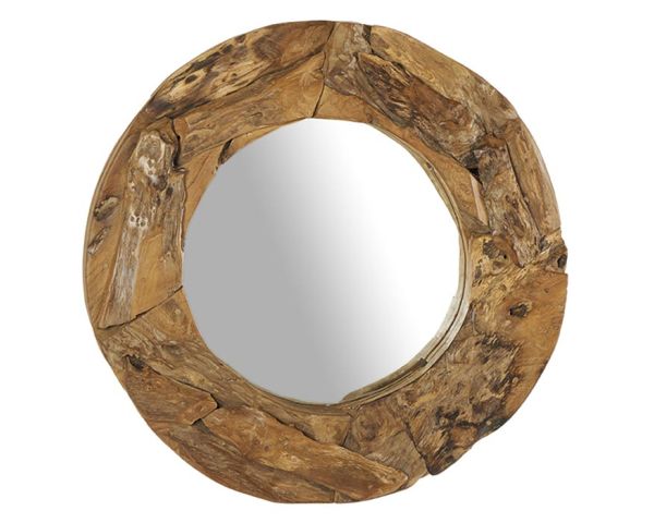 Miroir rond teck massif 100cm "Bois"