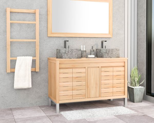 Meuble salle de bains 120cm 6 tiroirs chêne industriel + vasque