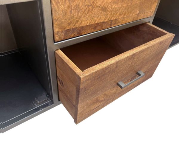 Buffet bas industriel métal gris et bois de manguier massif "Vista"