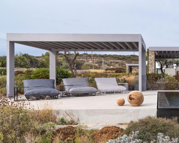 Bain de soleil double lounge en aluminium et tissu outdoor gris clair "Sipura Island"