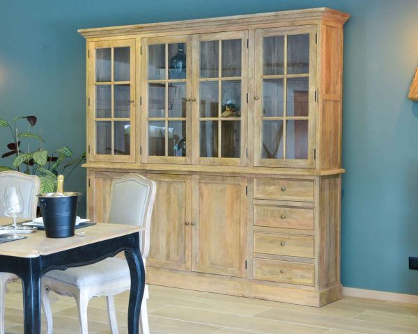 Armoire bois sculpté 2 portes 2 tiroirs - Esprit Chalet