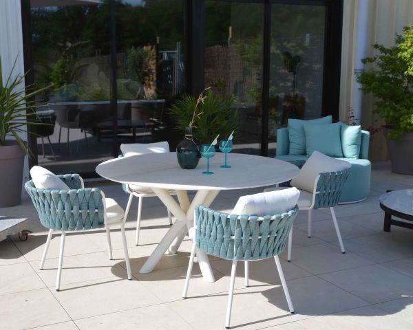 Lot 2 chaises de jardin design en alu, corde et tissu Chinon - 8977