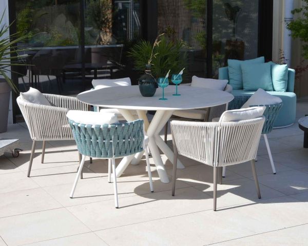 Lot 2 chaises de jardin design en alu, corde et tissu Chinon - 8977