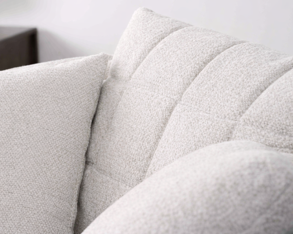 Chauffeuse ronde 120 cm en tissu blanc chiné et coussins velours côtelé "Sweet Culture"