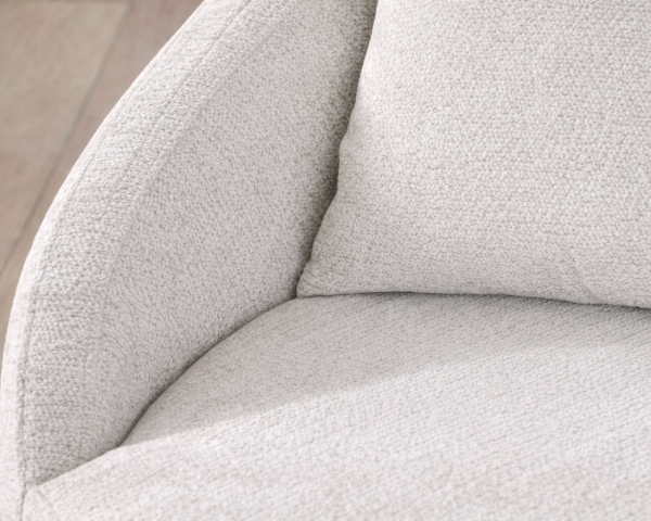 Chauffeuse ronde 120 cm en tissu blanc chiné et coussins velours côtelé "Sweet Culture"