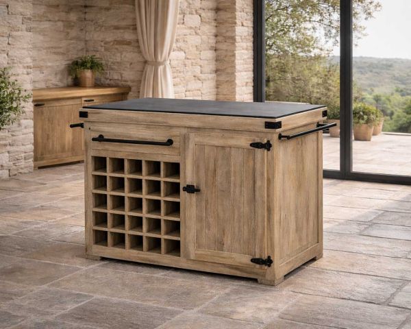 Billot de cuisine bois massif "Grand Chef" 115cm plateau pierre