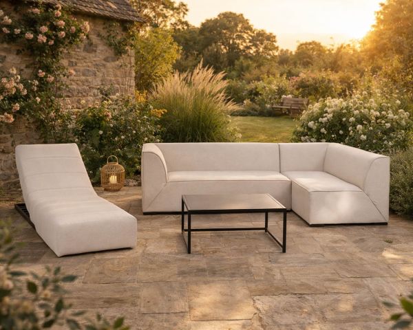 Canapé outdoor en 2 modules "Sunset Bay" tissu spécial extérieur crème