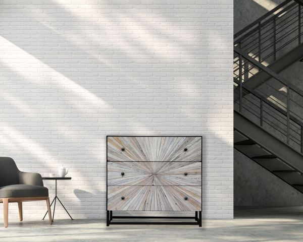 Petit meuble de rangement industriel avec 3 tiroirs en bois recyclé