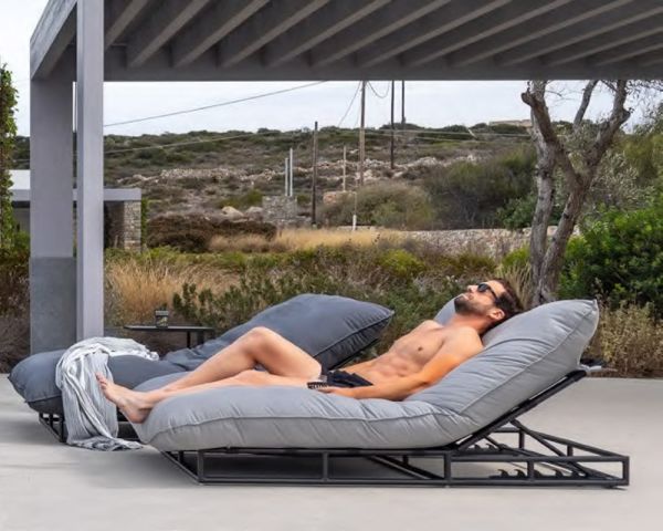 Bain de soleil double lounge en aluminium et tissu outdoor gris clair "Sipura Island"