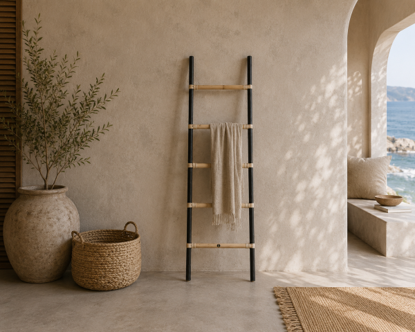 Echelle en rotin finition bicolore naturel et noir "Solira" 150 cm