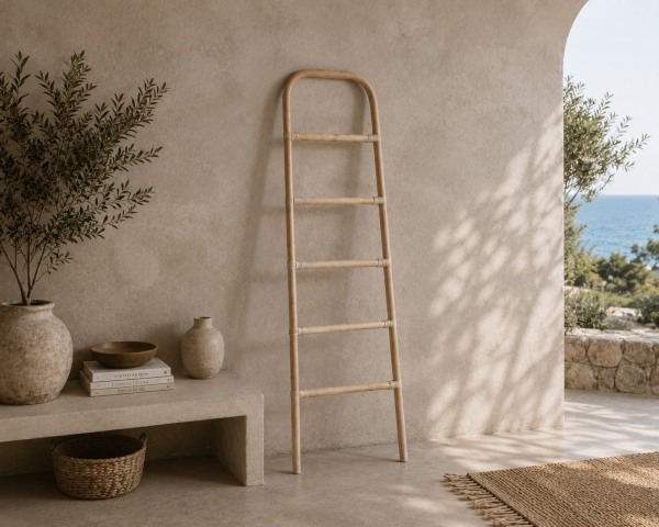 Échelle décorative en rotin naturel "Solira" esprit bohème, porte-serviettes
