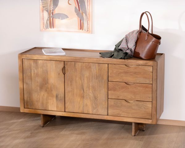 Buffet rétro en manguier massif avec tiroirs finition naturelle "Odely" 150 cm