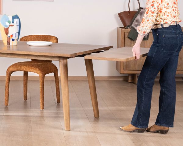 Table de repas extensible esprit rétro 180 cm en manguier massif naturel "Odely"