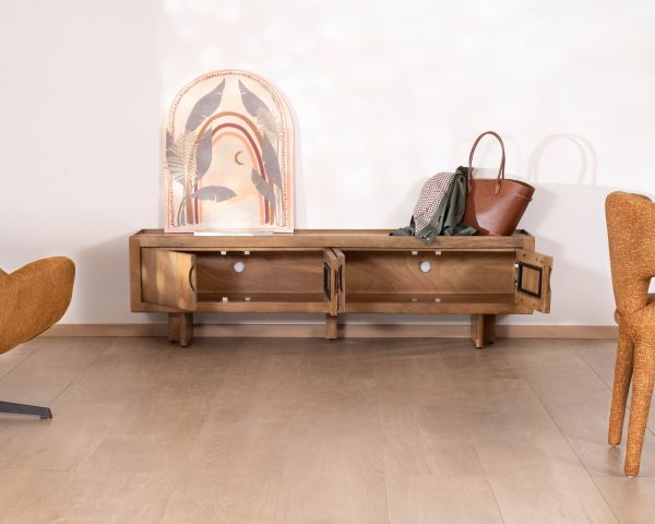 Meuble TV bas 180 cm en manguier naturel "Odely" 4 portes