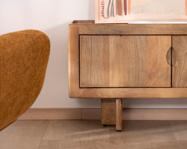 Meuble TV bas 180 cm en manguier naturel "Odely" 4 portes