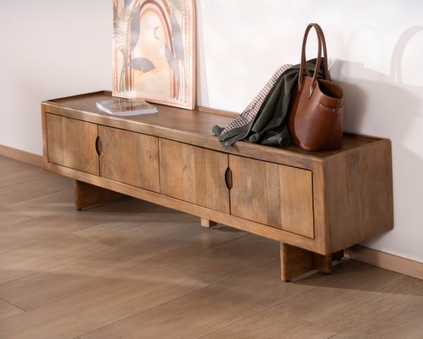 Meuble TV bas 180 cm en manguier naturel "Odely" 4 portes