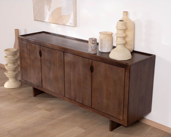 Enfilade esprit rétro chic 4 portes 180 cm en manguier massif teinte noyer "Odessa"