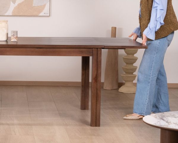Table extensible en manguier massif teinte noyer "Sicora" 180 à  cm esprit zen