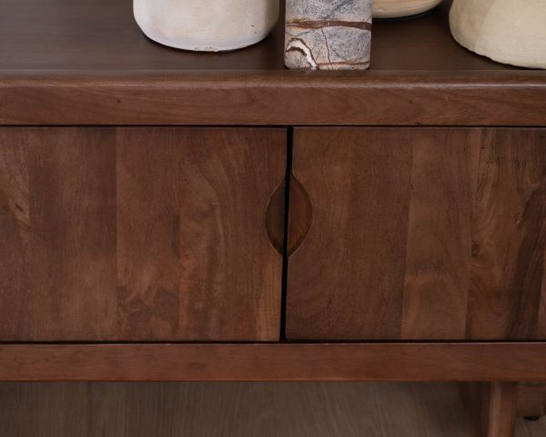 Meuble TV bas 4 portes 180 cm en manguier massif "Odessa" teinte noyer