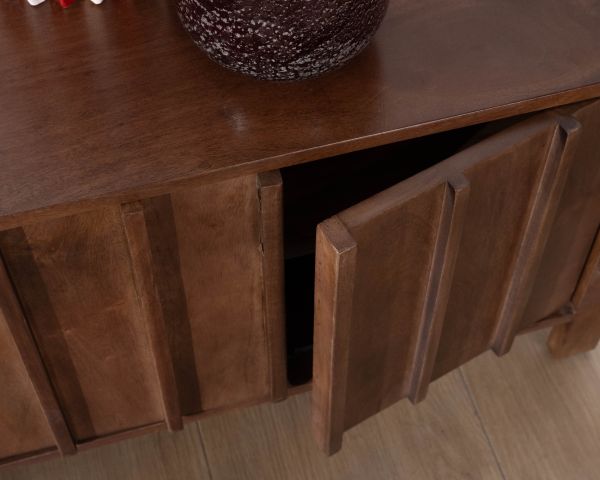 Meuble TV bas esprit zen en manguier massif teinte noyer 180 cm « Sicora »