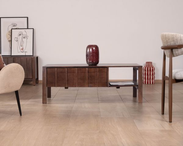 Table basse rectangulaire esprit zen en manguier teinte noyer "Sicora "