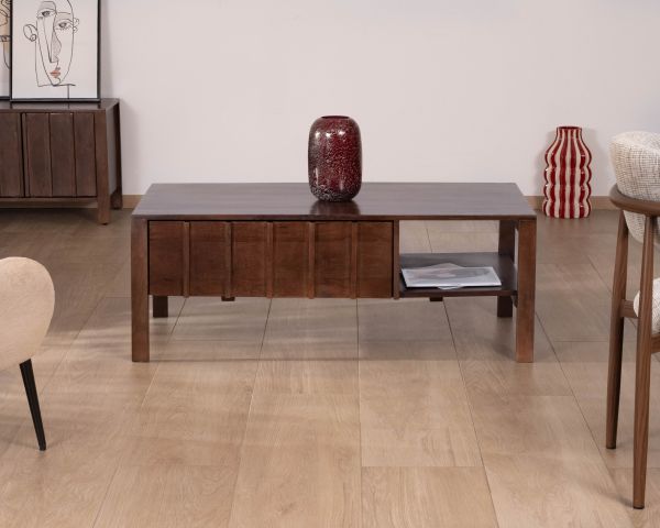 Table basse rectangulaire esprit zen en manguier teinte noyer "Sicora "