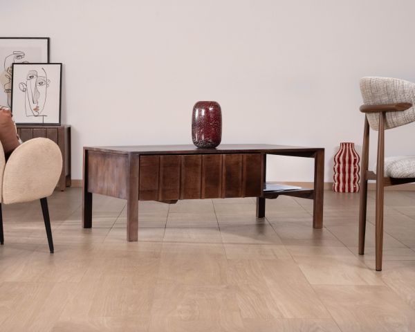 Table basse rectangulaire esprit zen en manguier teinte noyer "Sicora "