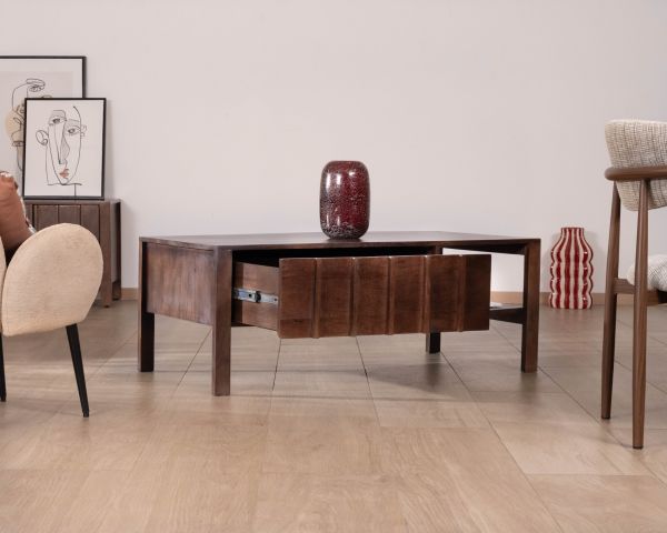 Table basse rectangulaire esprit zen en manguier teinte noyer "Sicora "