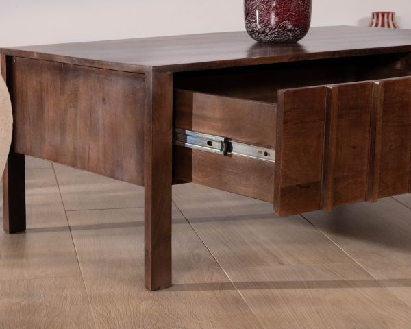 Table basse rectangulaire esprit zen en manguier teinte noyer "Sicora "