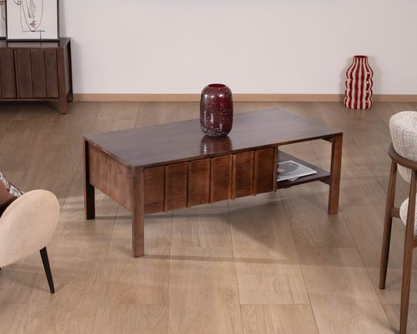 Table basse rectangulaire esprit zen en manguier teinte noyer "Sicora "