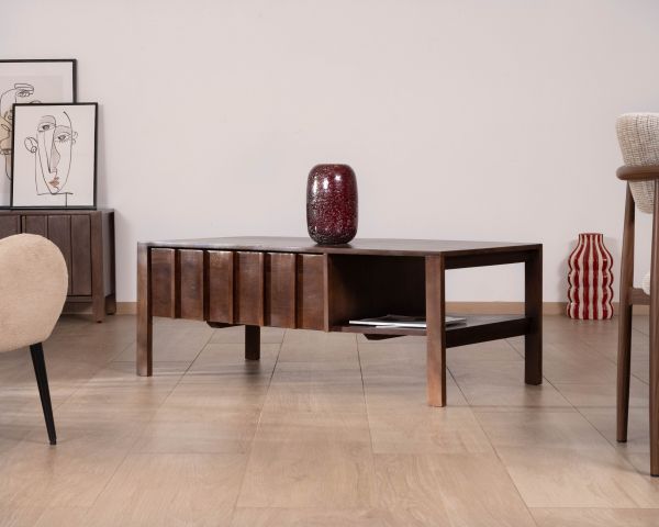 Table basse rectangulaire esprit zen en manguier teinte noyer "Sicora "