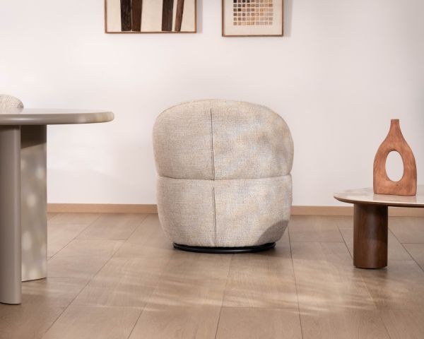 Chauffeuse effet boule avec surpiqures en tissu bouclette beige tramé "Sweet Culture" esprit cocoon 