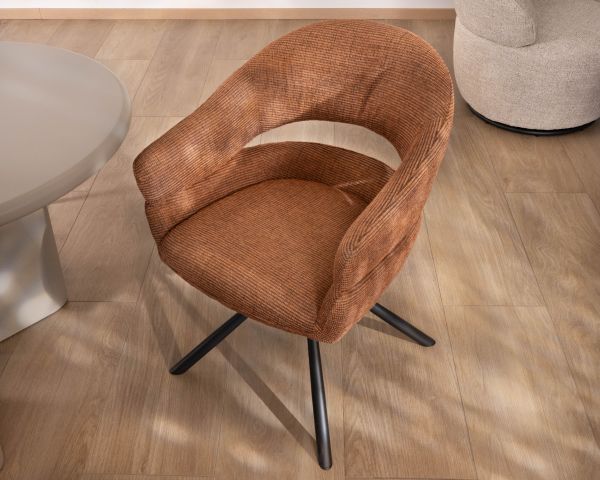 Lot de 2 chaises pivotantes en tissu tramé rouille “Movy" lignes contemporaines et enveloppantes