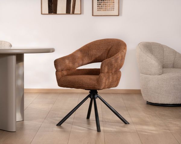 Lot de 2 chaises pivotantes en tissu tramé rouille “Movy" lignes contemporaines et enveloppantes