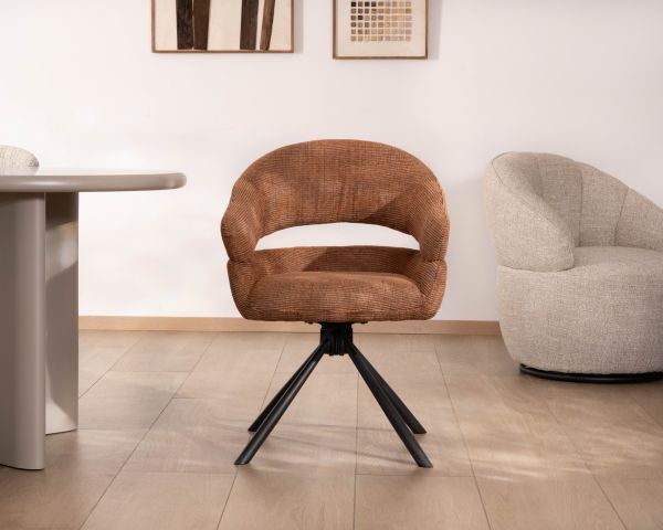 Lot de 2 chaises pivotantes en tissu tramé rouille “Movy" lignes contemporaines et enveloppantes