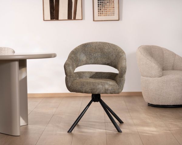 Lot de 2 chaises de repas pivotantes avec accoudoirs “Movy” en tissu vert sauge