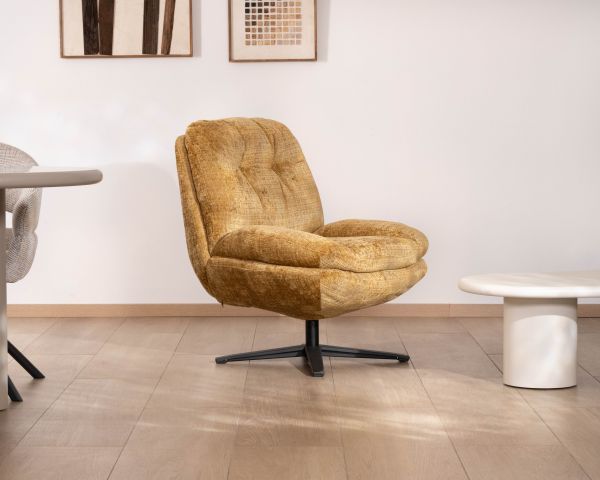 Fauteuil lounge style vintage jaune moutarde “Panama” pivotant 360° confort enveloppant