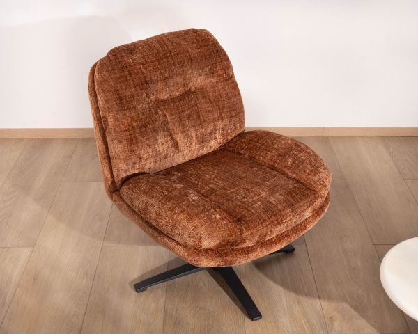 Fauteuil pivotant 360° en tissu bouclettes terracotta “Panama” assise moelleuse et design enveloppant