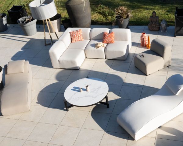 Bain de soleil en tissu spécial outdoor design organique "Miroly bay" coloris taupe