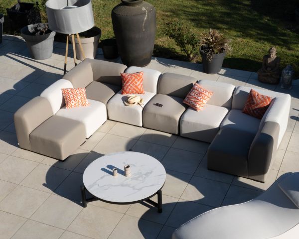 Elément d'assise pour canapé d'extérieur modulaire en tissu taupe "Miroly Bay" design organique