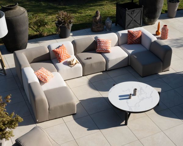 Module d'angle pour canapé d'extérieur modulaire design organique "Miroly Bay" en tissu crème