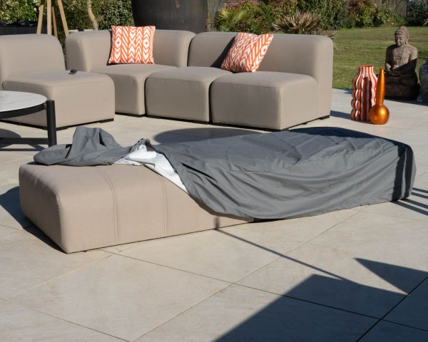 Bain de soleil design épuré en tissu spécial extérieur "Sunset Bay" taupe avec surpiqures